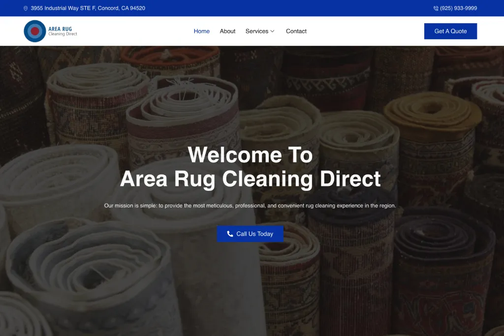 Area Rug Cleaning Direct website homepage