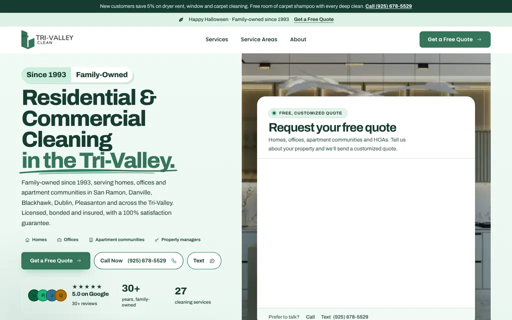 Tri-Valley Clean website homepage